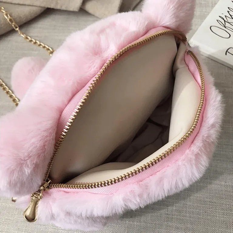 Cat Plush Fur Kitten Bags For Girls Fashion Cute Chain Shoulder Side Bag