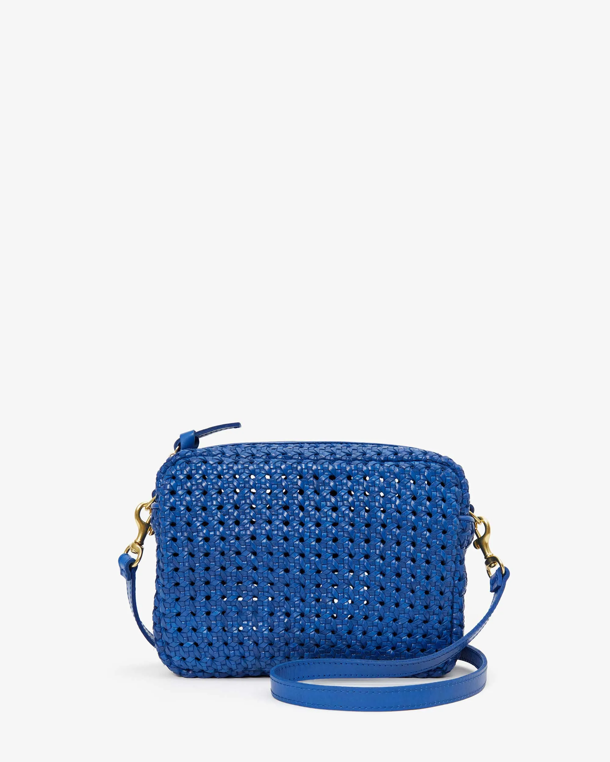 CLARE V. Midi Sac Cobalt Rattan