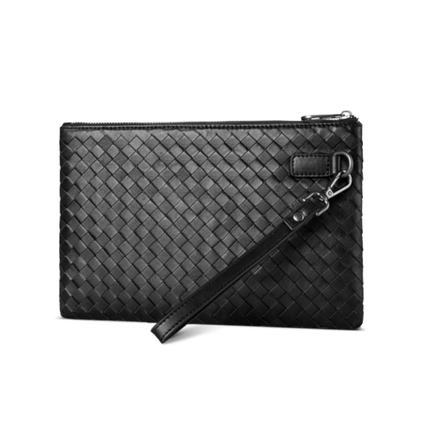 Clutch Bag Black Woven Sheepskin Leather Case - Fenris