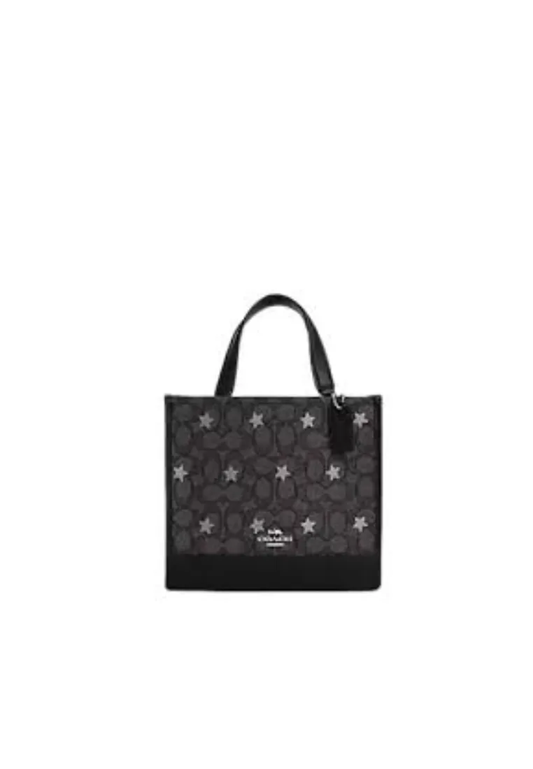 Coach Dempsey Tote 22 Handbag Signature Jacquard With Star Embroidery In Smoke Black Multi CO972