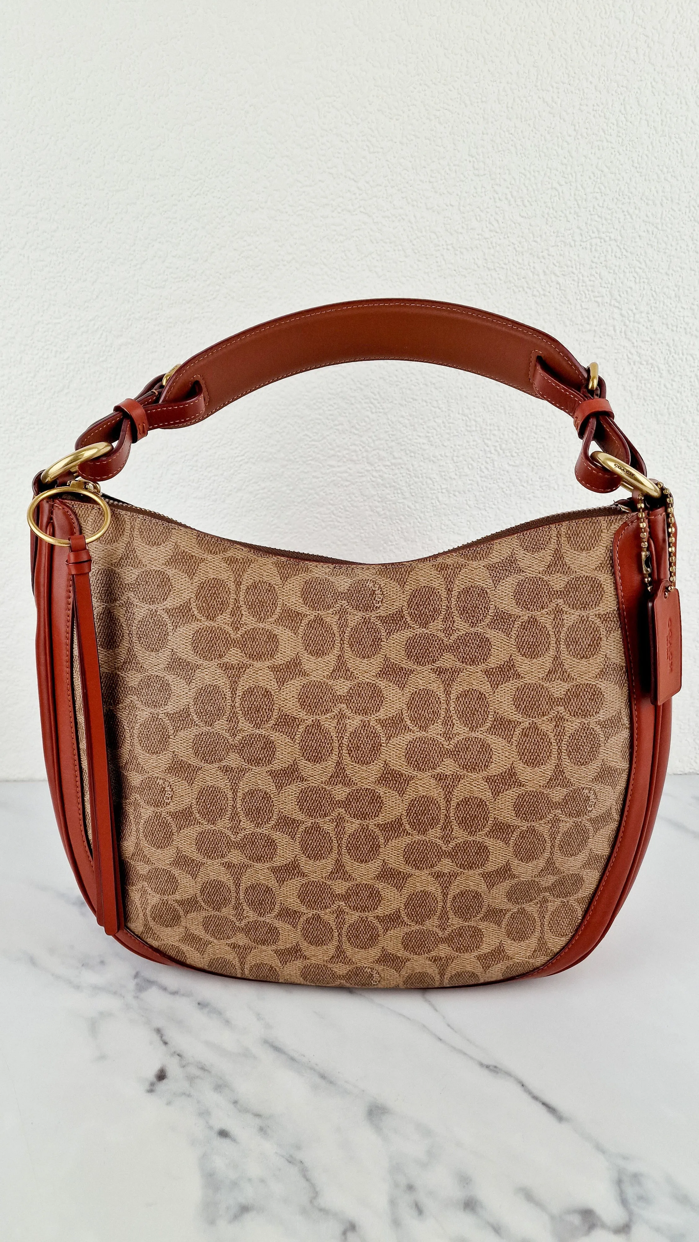 Coach Sutton Hobo Bag in Signature & Saddle Brown Leather - Shoulder Bag - Coach 38580