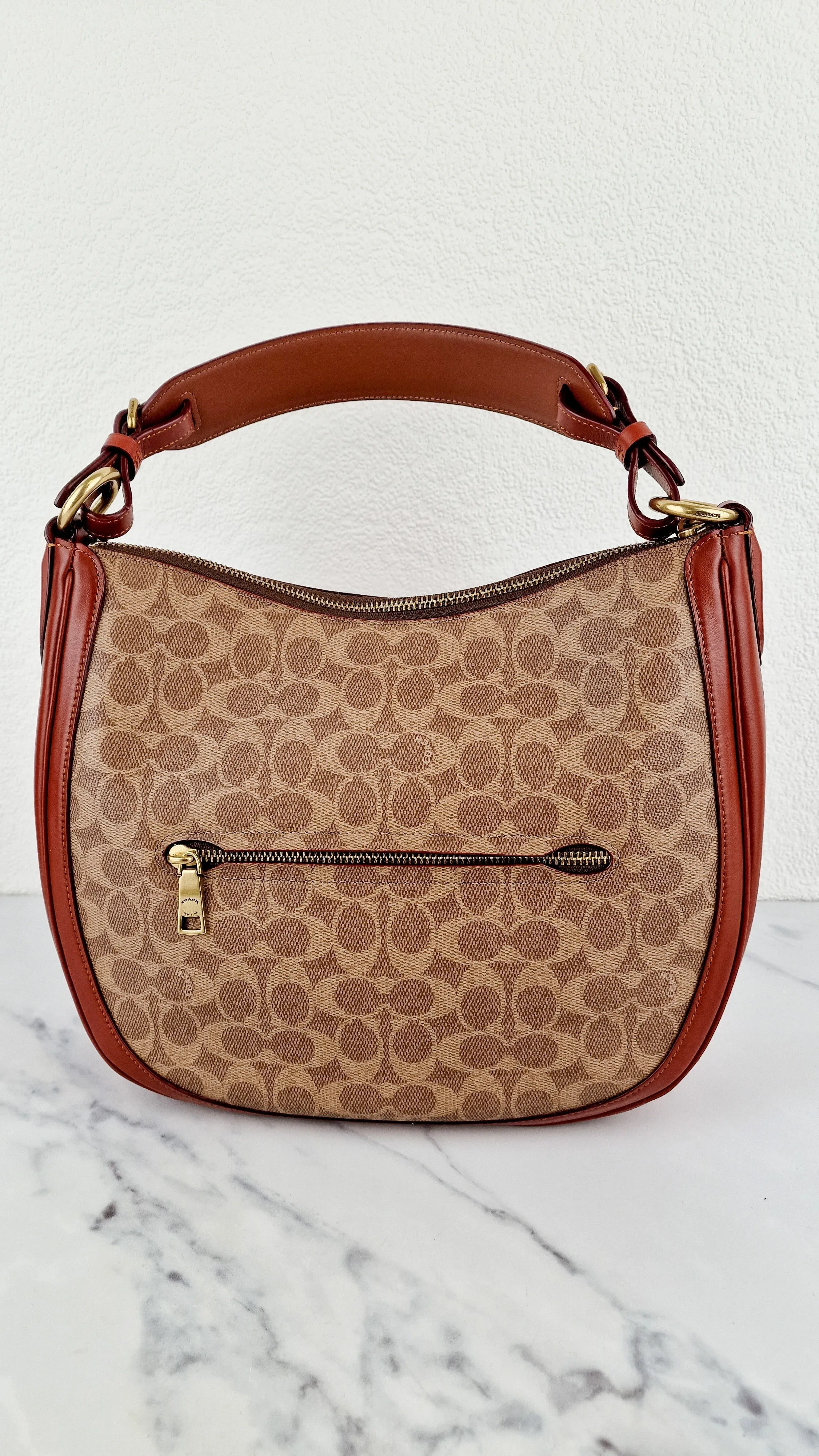 Coach Sutton Hobo Bag in Signature & Saddle Brown Leather - Shoulder Bag - Coach 38580