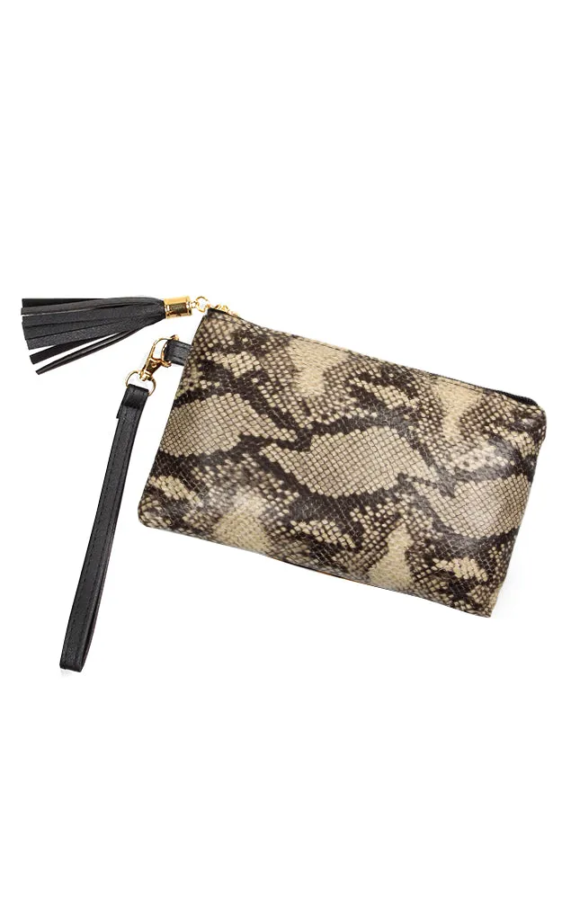 EAB9380 Beige Python Crossbody Clutch Bag