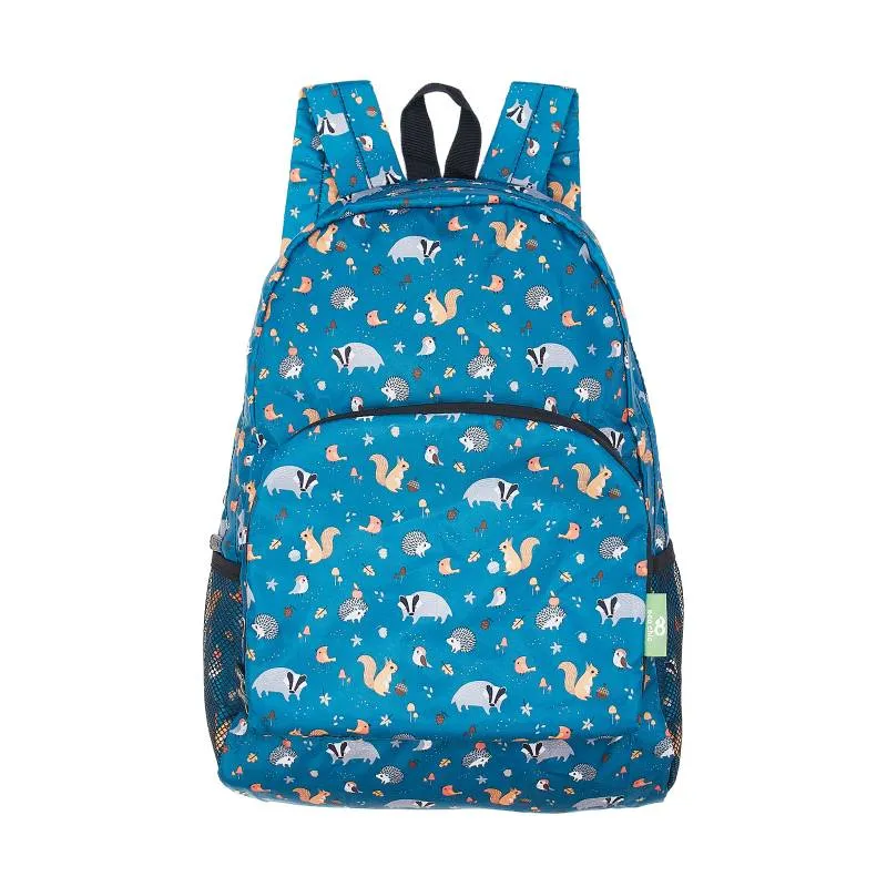 ECO CHIC Foldaway Back Pack/School Bag/Shopping Bag - Made From Recycled Plastic Bottles - Woodland (Teal)