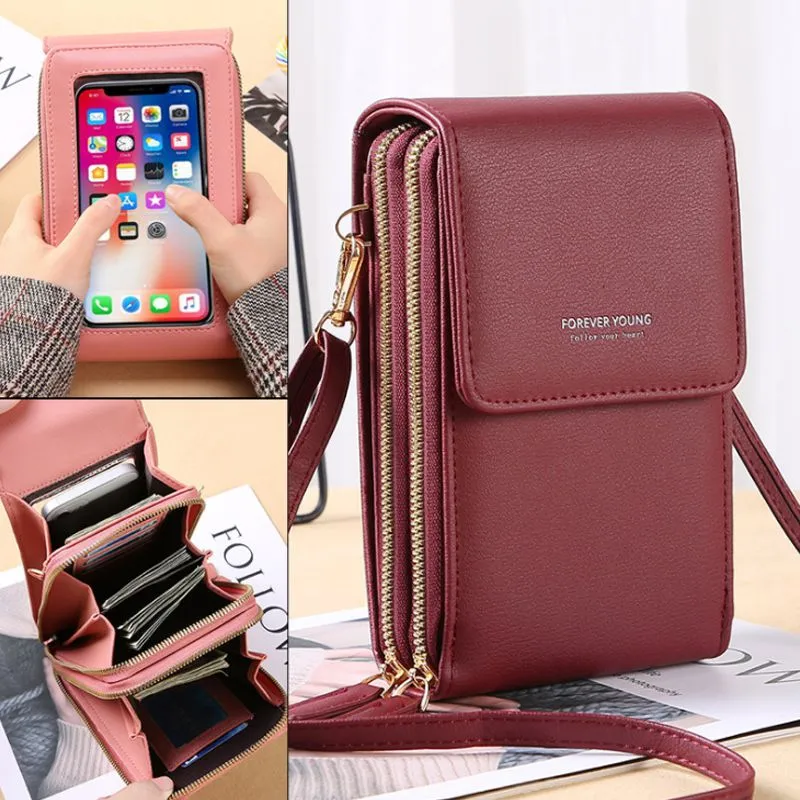 Elegant crossbody phone bag with touch screen