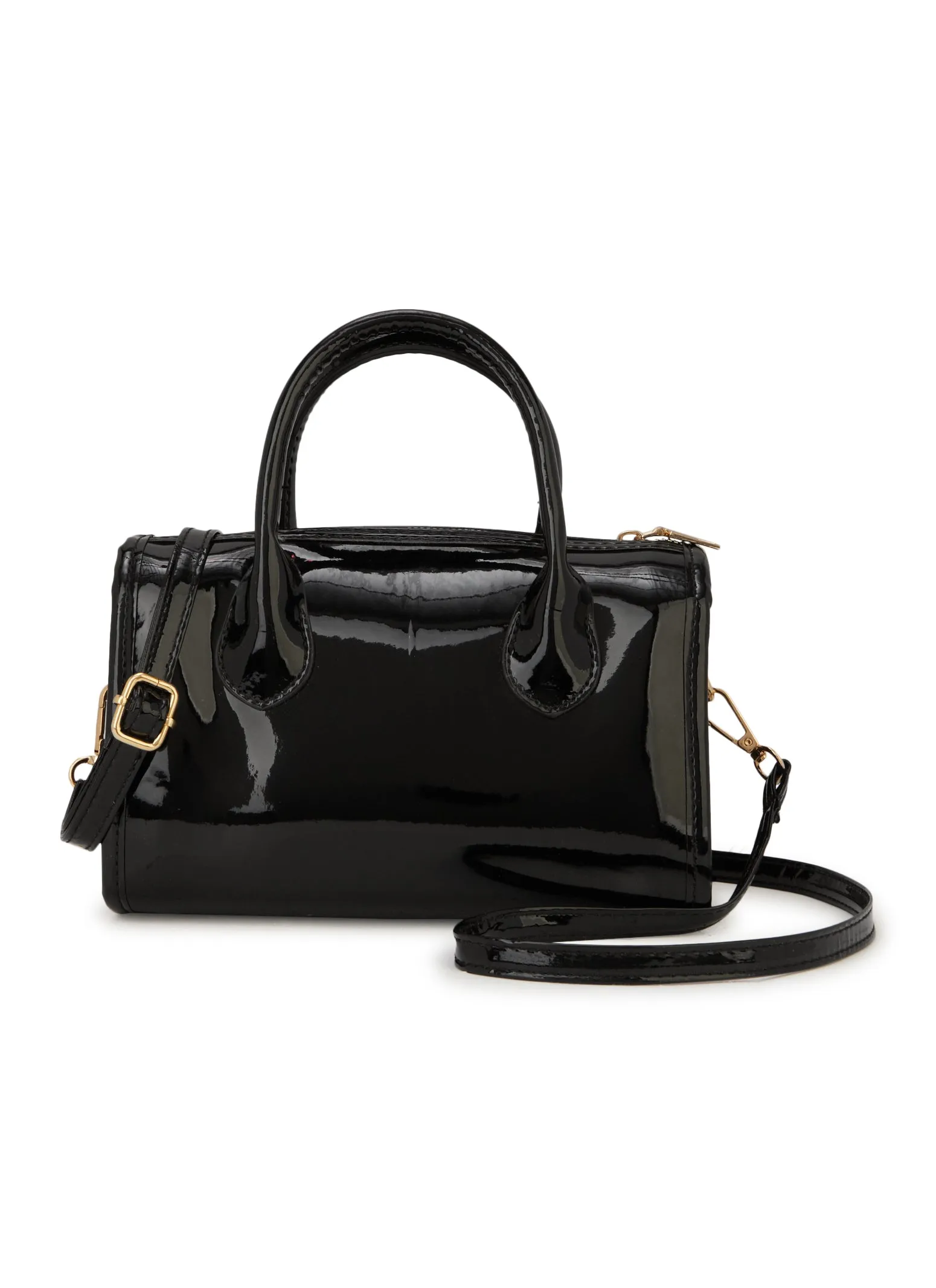 Faux Patent Leather Convertible Top Handle Crossbody Bag