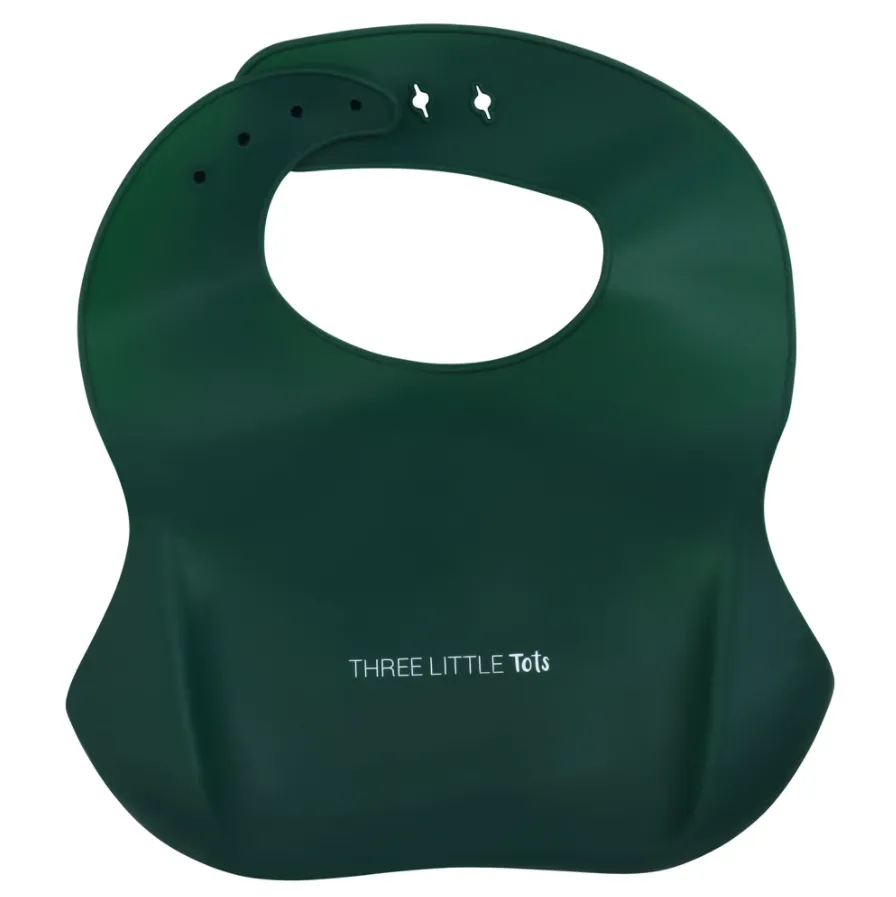 Forest Green Silicone Bib with Crumb Catcher