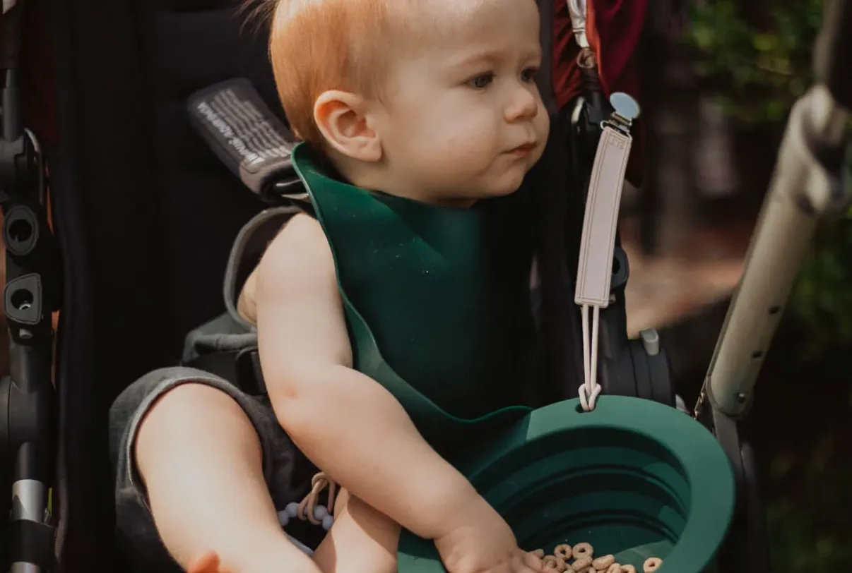 Forest Green Silicone Bib with Crumb Catcher