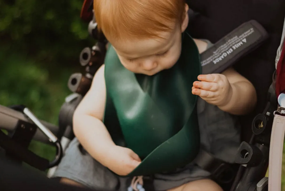 Forest Green Silicone Bib with Crumb Catcher