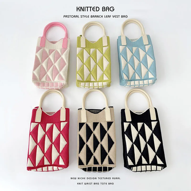 Geometric diamond mini mobile phone bag shoulder crossbody knitted bag