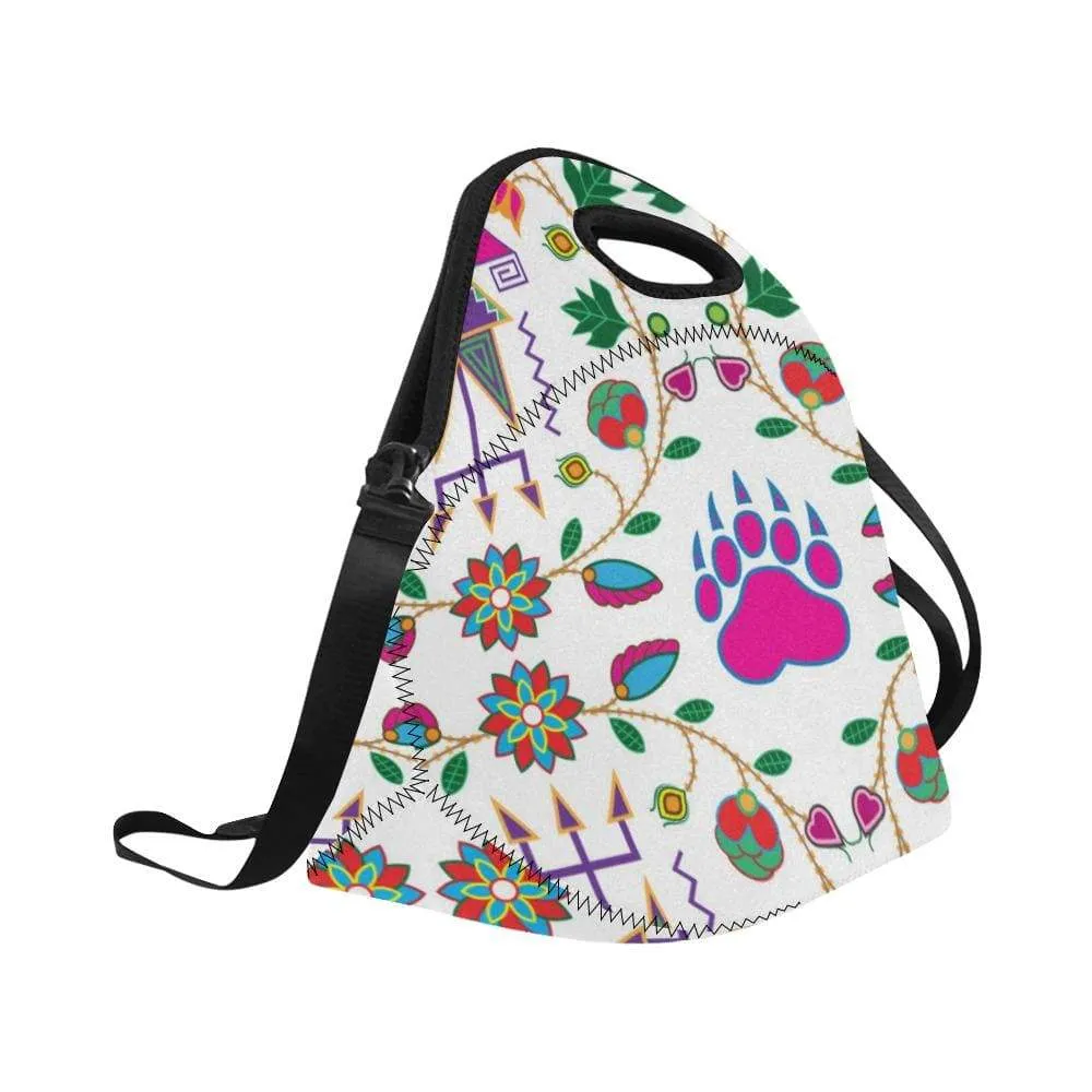 Geometric Floral Fall-White Neoprene Lunch Bag/Large