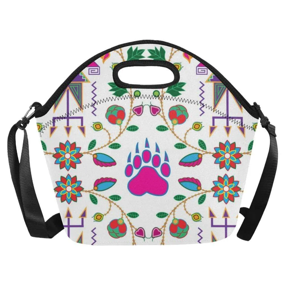 Geometric Floral Fall-White Neoprene Lunch Bag/Large