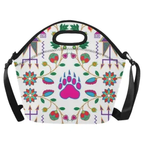 Geometric Floral Fall-White Neoprene Lunch Bag/Large