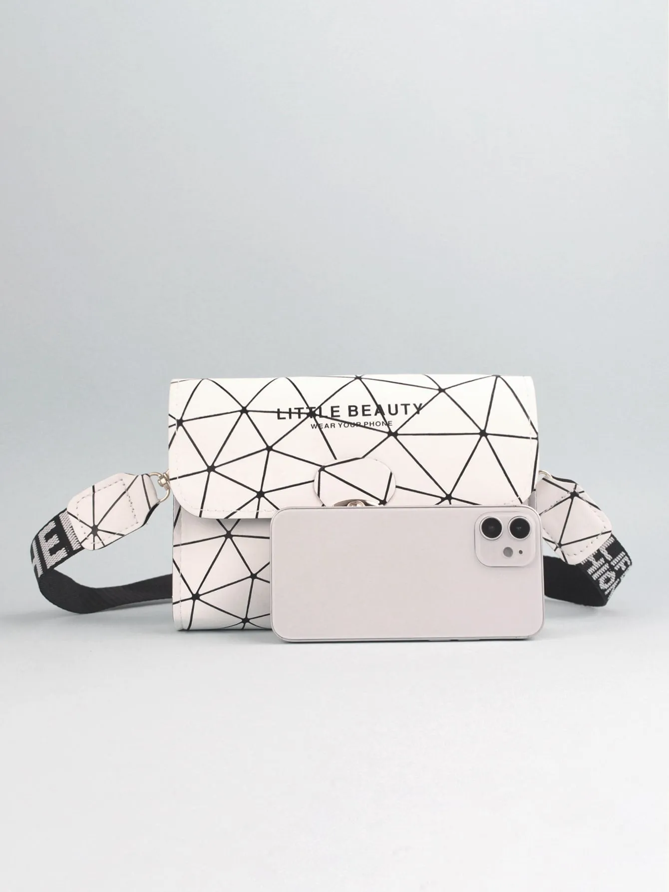 Geometric Graphic Push Lock Crossbody Bag