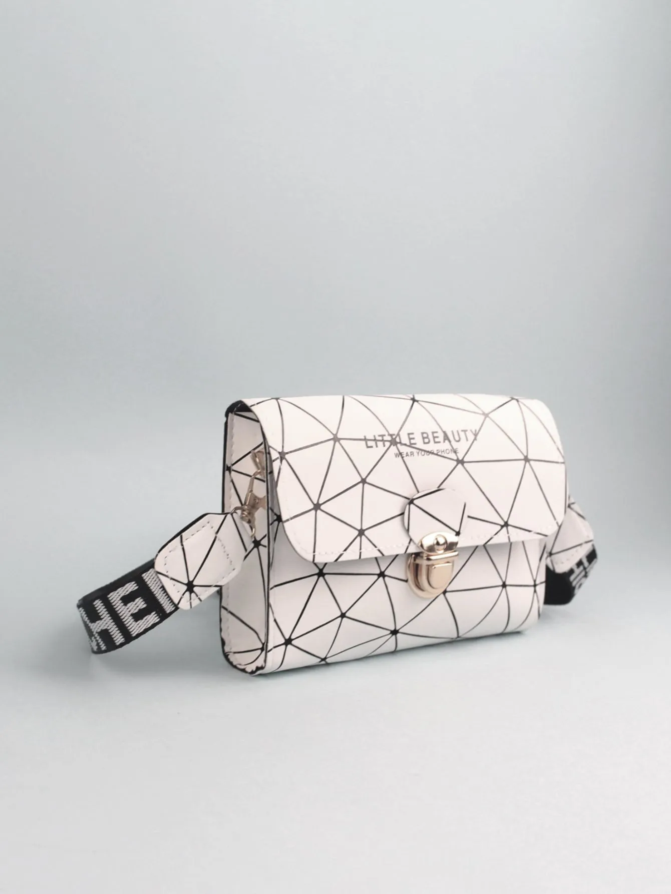 Geometric Graphic Push Lock Crossbody Bag