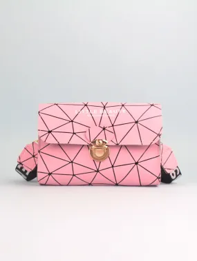 Geometric Graphic Push Lock Crossbody Bag