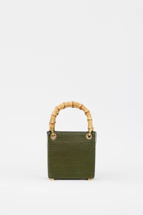 Green Embossed Faux Leather Bamboo Handle Bag