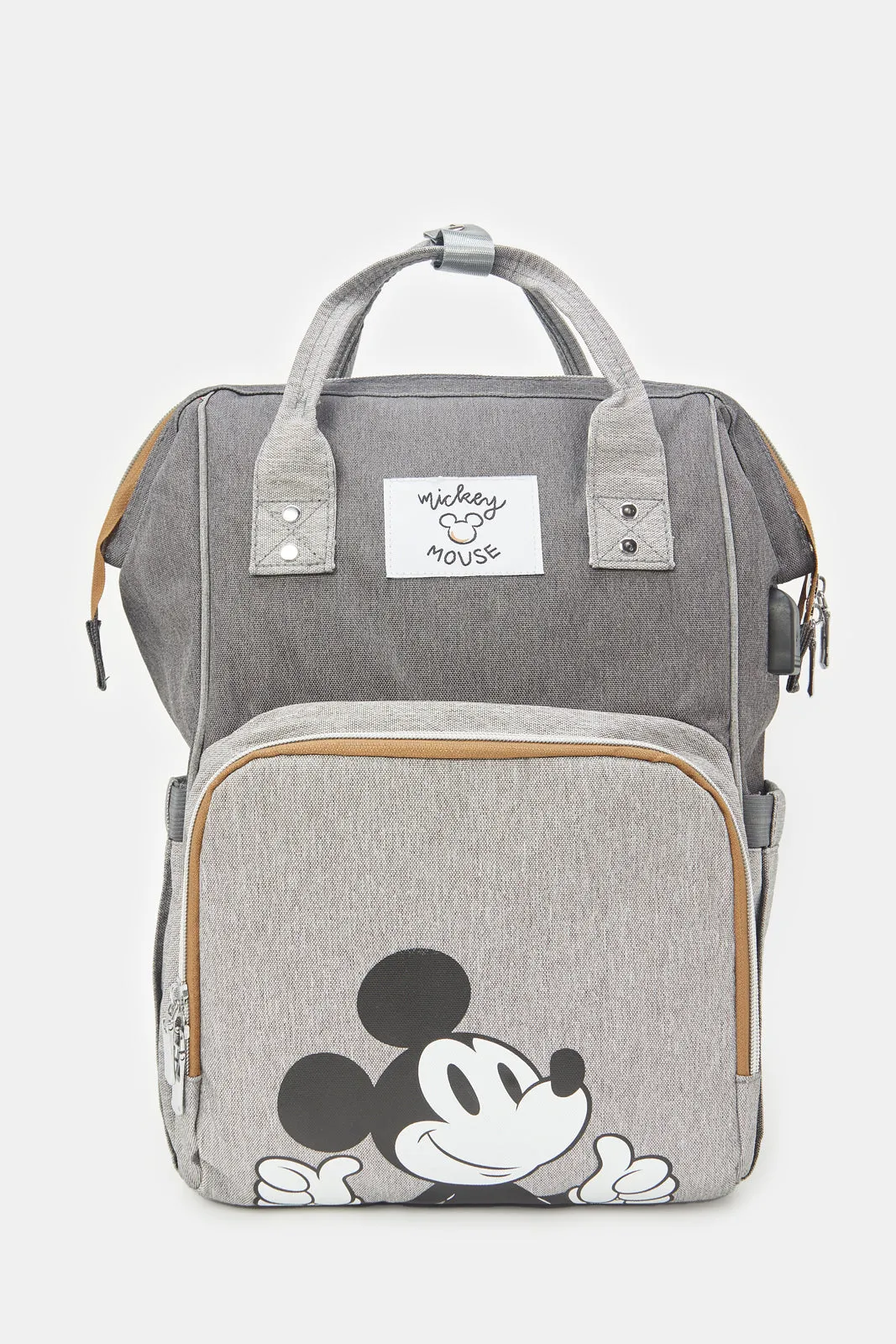 Grey Mickey Mouse Print Diaper Backpack