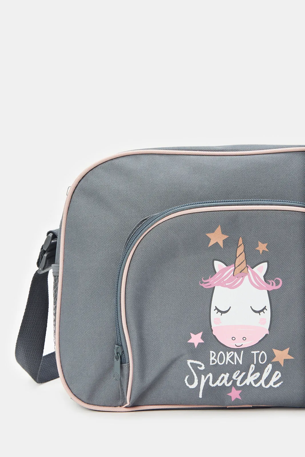 Grey Unicorn Print Diaper Bag