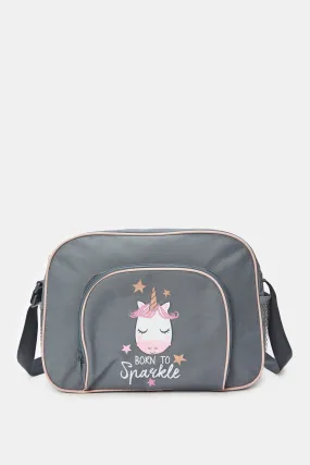 Grey Unicorn Print Diaper Bag