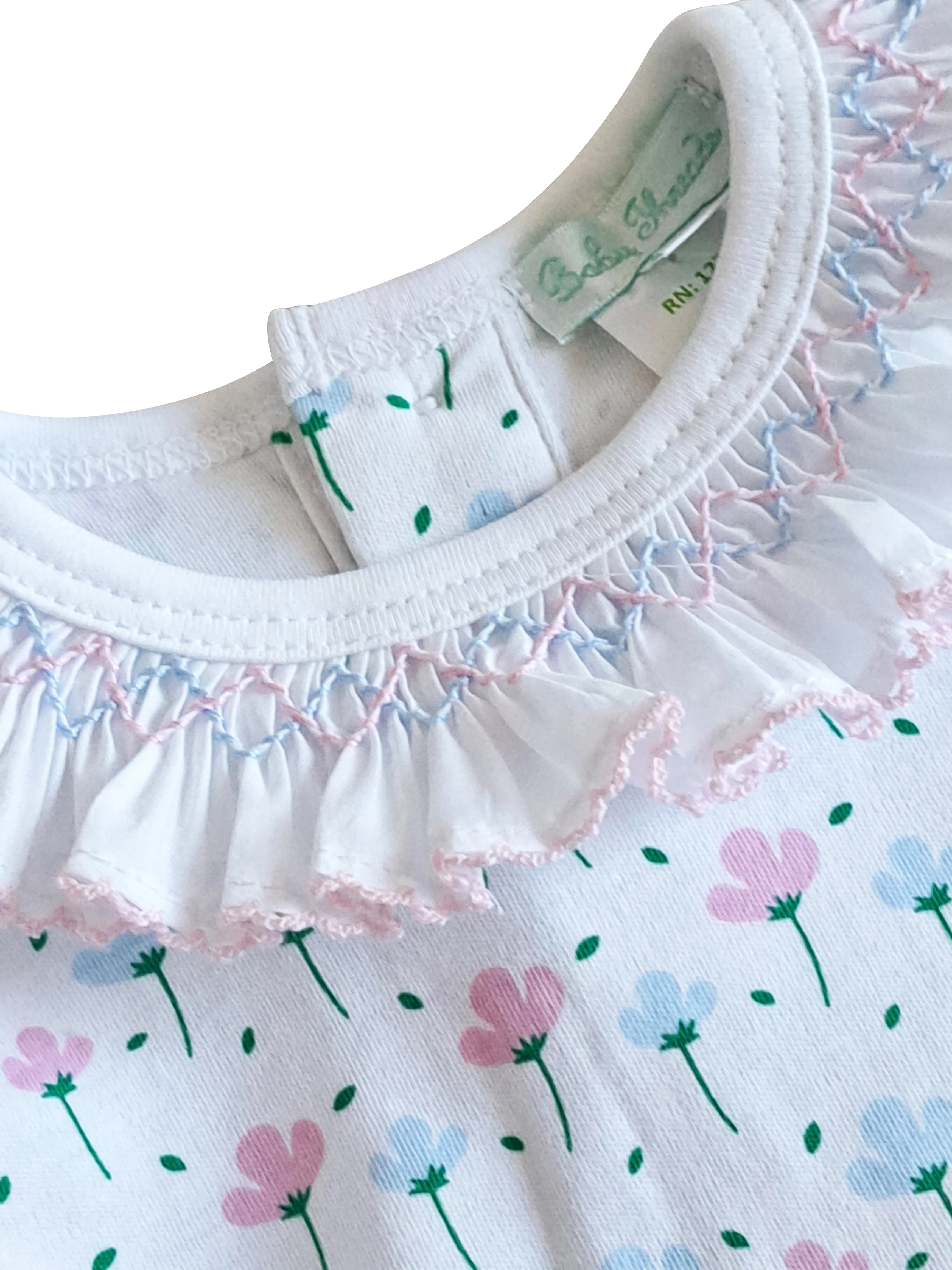 Hand smocked Spring flowers diaper set Pima Cotton