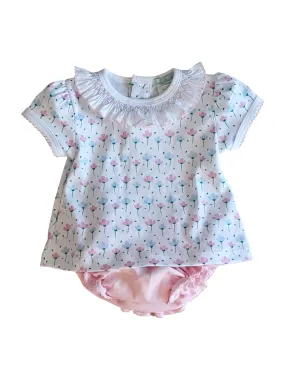 Hand smocked Spring flowers diaper set Pima Cotton