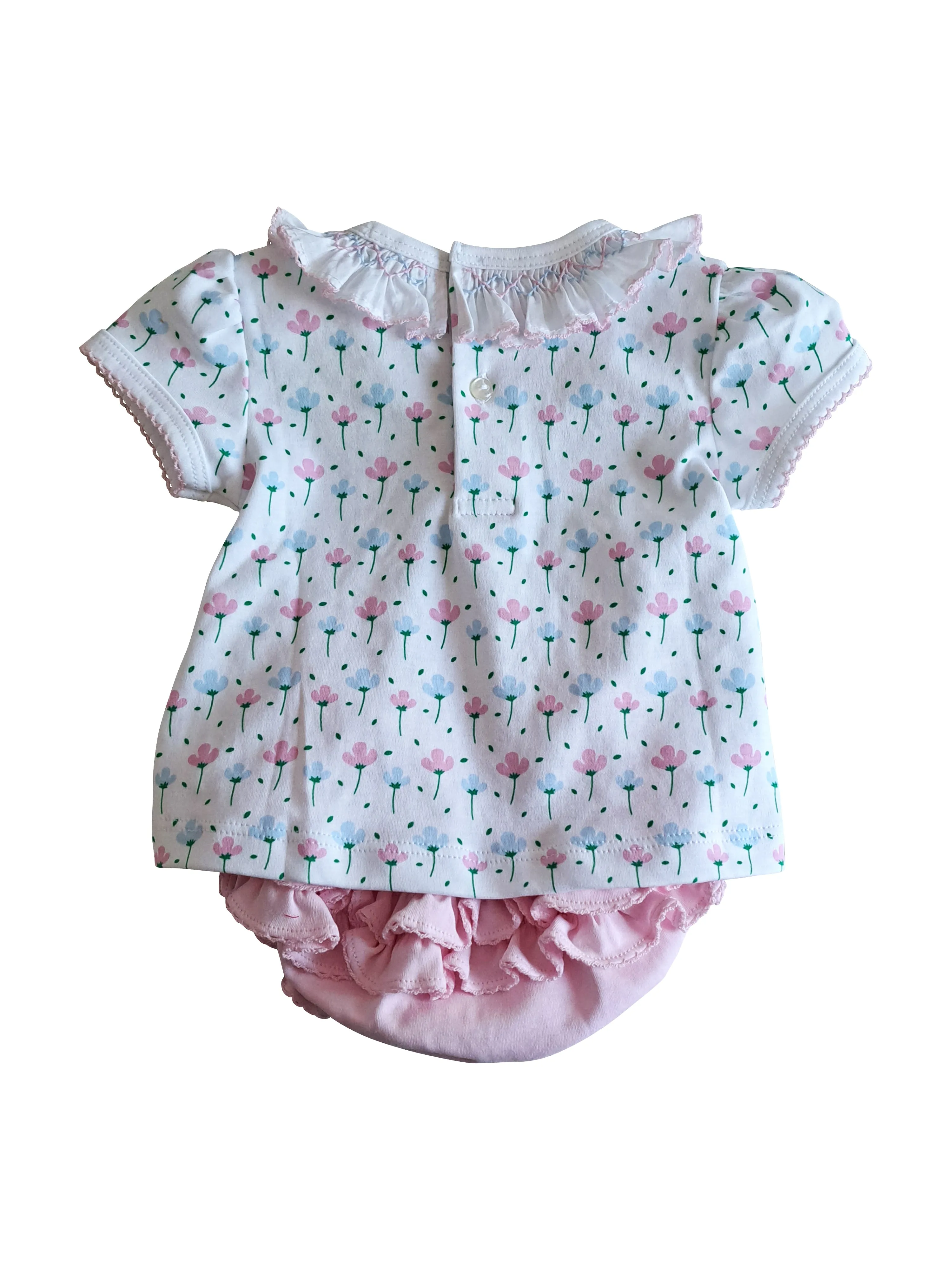 Hand smocked Spring flowers diaper set Pima Cotton