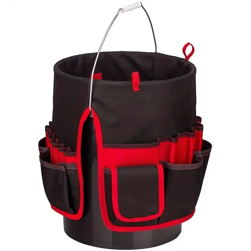 Heavy Duty Tool Organizer Bucket Attachment - Gardening Tool Bag Bucket Organizer Outside Tool Storage with Exterior Side Pockets Gardening Tool Pouch Practical for Woodworking Bag