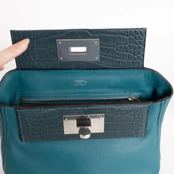 Hermes 24/24 Mini Vert Bosphore Evercolor with Crocodile Touch