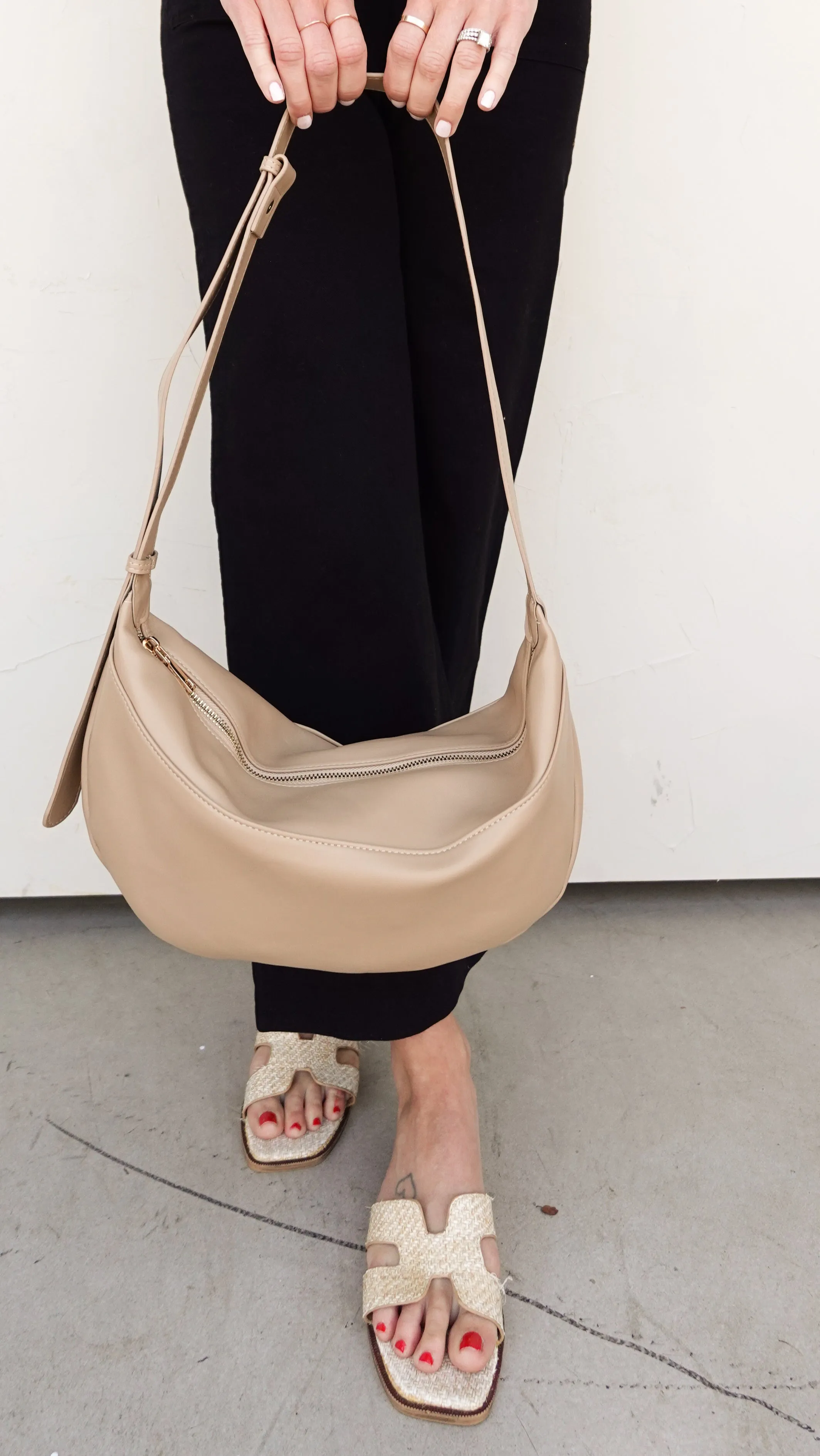 Hobo Crossbody Bag in Beige