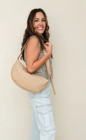 Hobo Crossbody Bag in Beige