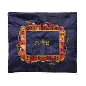 Jerusalem Multi-Colour on Blue Tallit Bag by Yair Emanuel