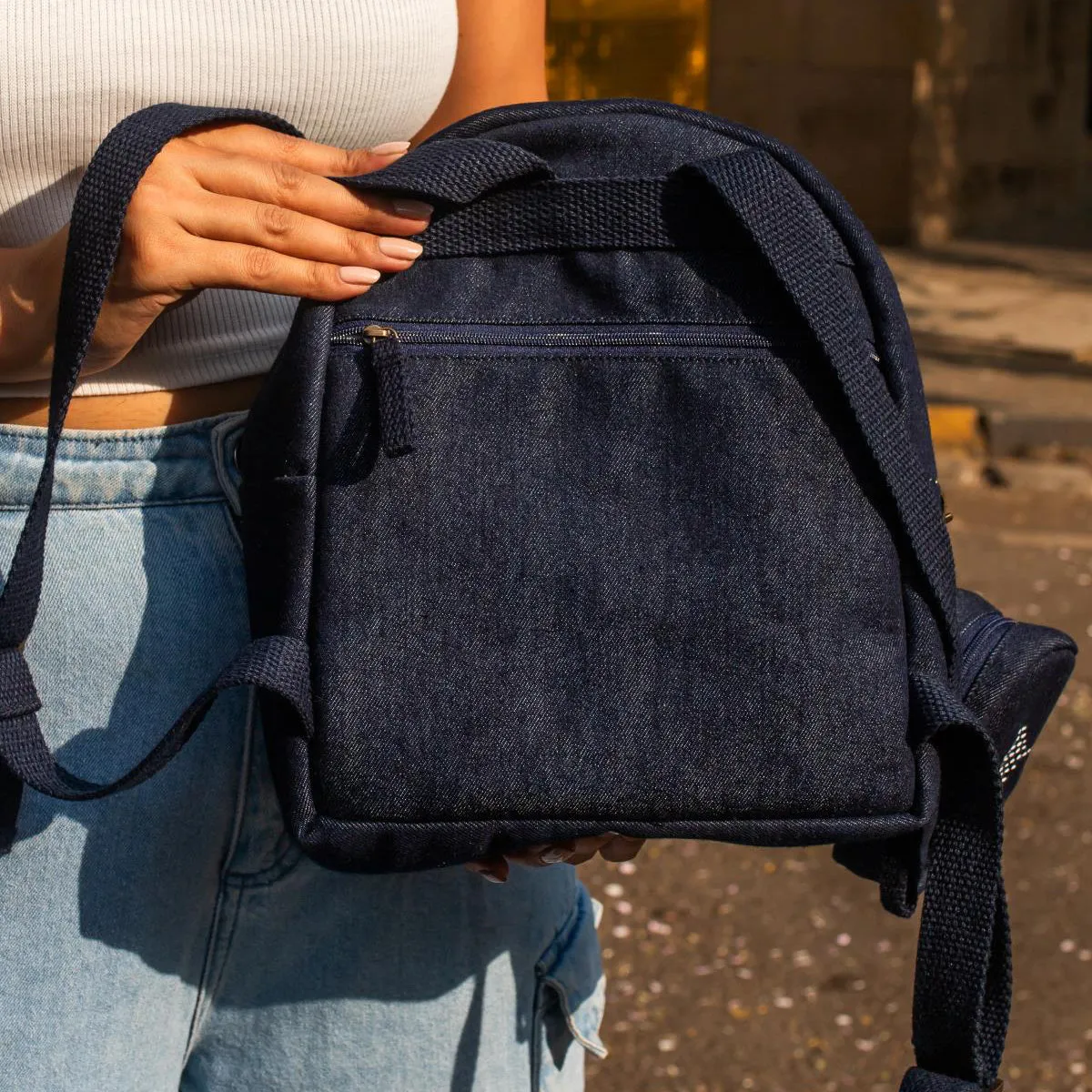 Kantha Hand Embroidered Denim Mini Travel Backpack