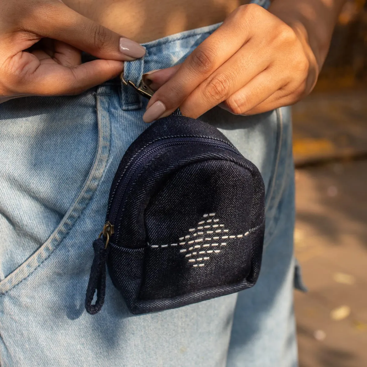 Kantha Hand Embroidered Denim Mini Travel Backpack