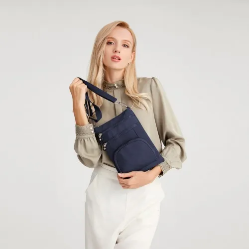 Kono Casual Multi Pocket RFID Blocking Crossbody Bag - Navy | Stylish & Secure