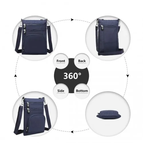 Kono Casual Multi Pocket RFID Blocking Crossbody Bag - Navy | Stylish & Secure