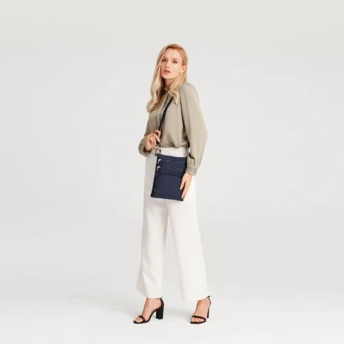 Kono Casual Multi Pocket RFID Blocking Crossbody Bag - Navy | Stylish & Secure