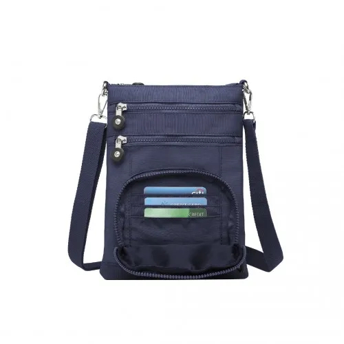 Kono Casual Multi Pocket RFID Blocking Crossbody Bag - Navy | Stylish & Secure