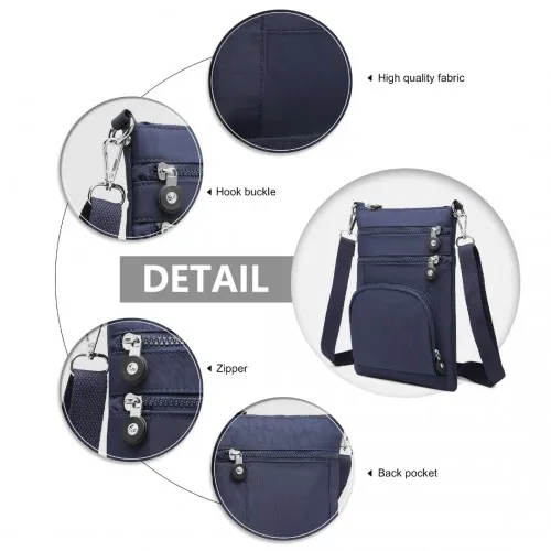 Kono Casual Multi Pocket RFID Blocking Crossbody Bag - Navy | Stylish & Secure