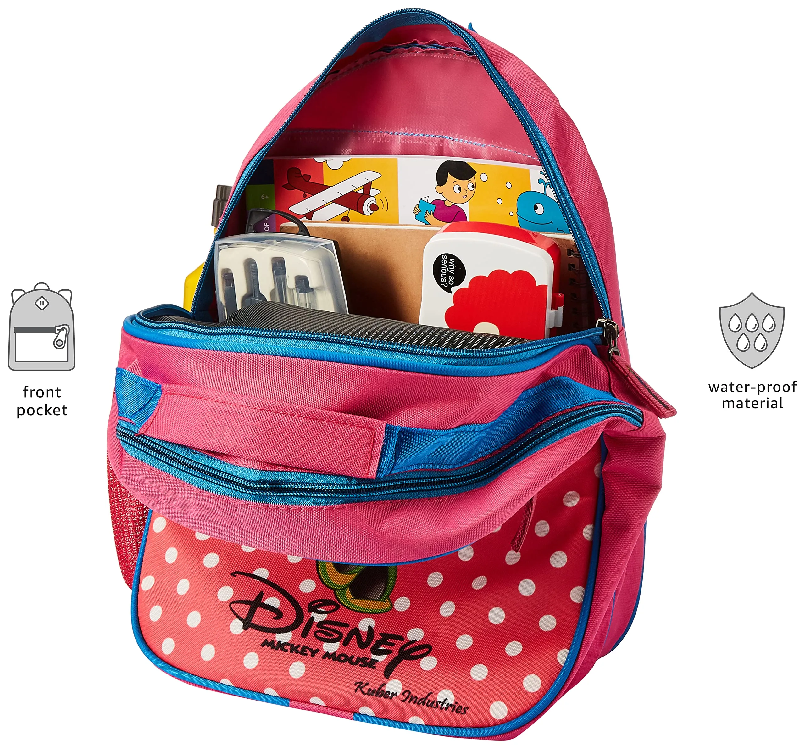 Kuber Industries Disney Mickey School Bag | Kids School Bags | Student Bookbag | School Bag for Girls & Boys | School Backpack for Kids | 2 Compartments School Bag | Small | Red