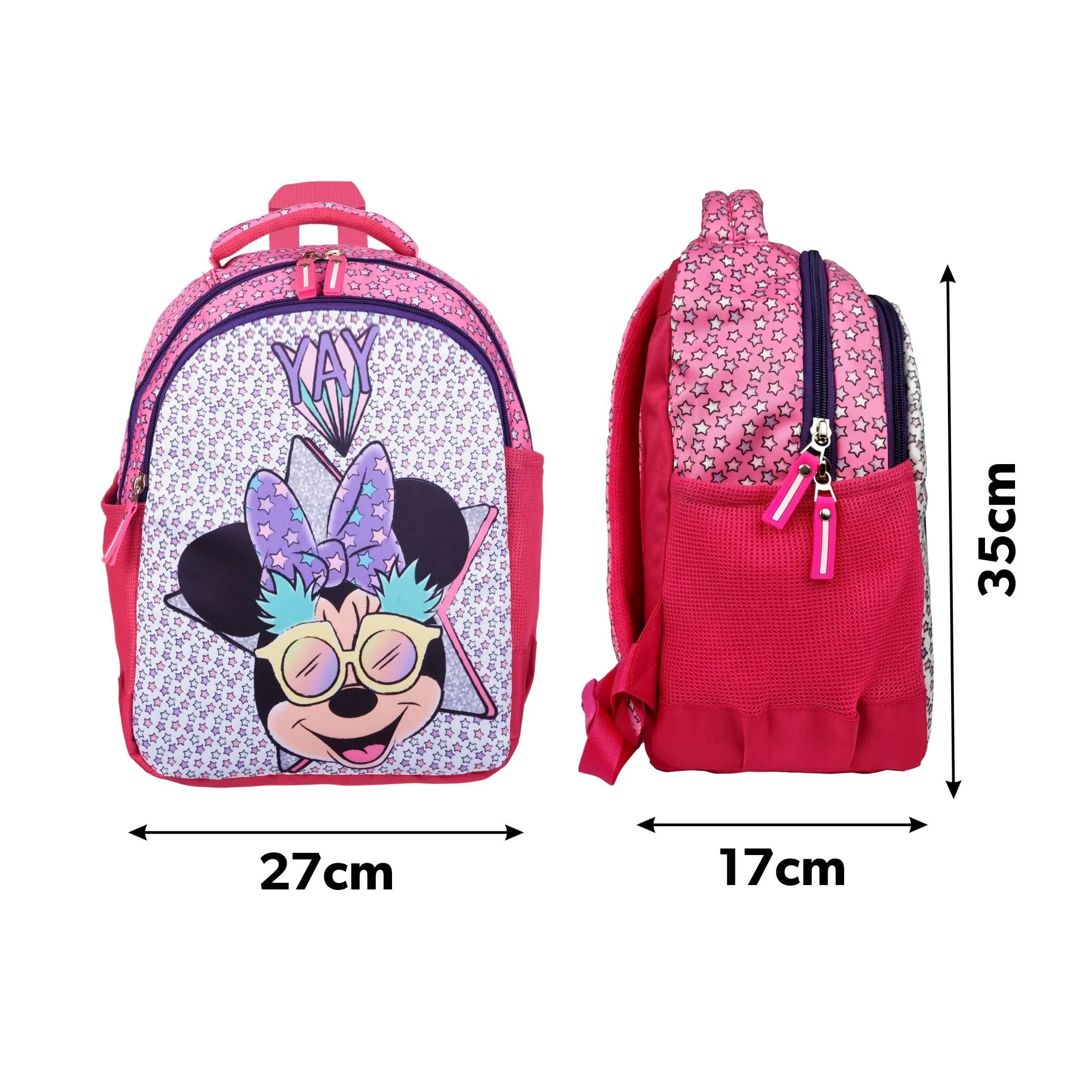 Kuber Industries Disney Minnie Star Backpack | School Backpack for Kids | College Backpack | School Bag for Boys & Girls | 3 Compartments School Backpack | Spacious & Multiple Pockets | Pink