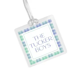 Laminated Bag Tag - Blue & Green Plaid Name