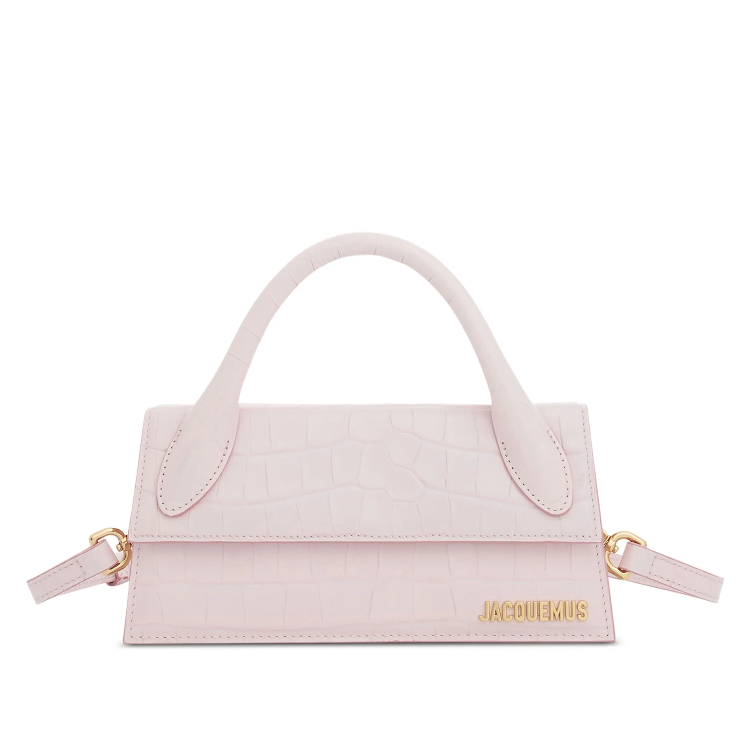 Le Chiquito Long Croc Embossed Leather Bag in Pale Pink