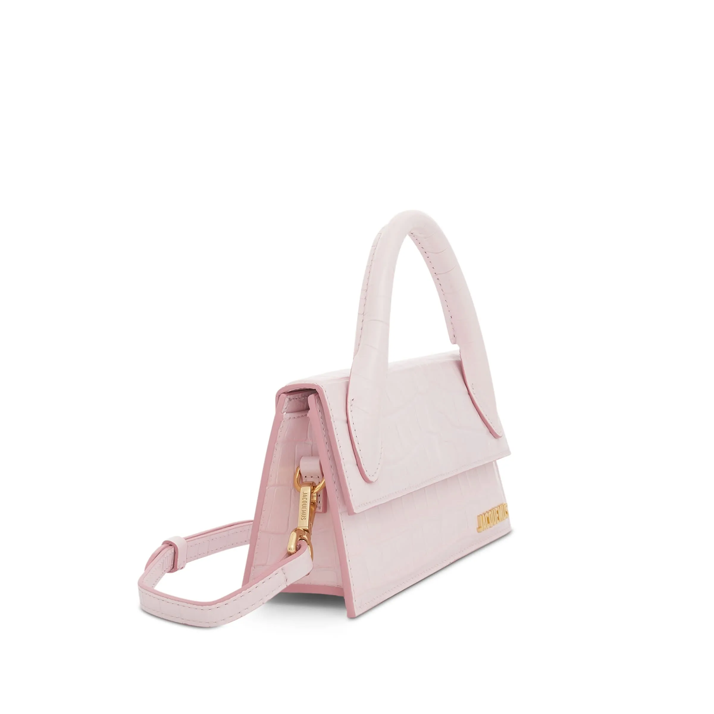 Le Chiquito Long Croc Embossed Leather Bag in Pale Pink