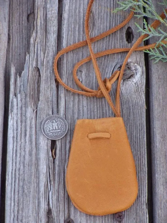 Leather medicine bag , Leather neck bag , Amulet bag