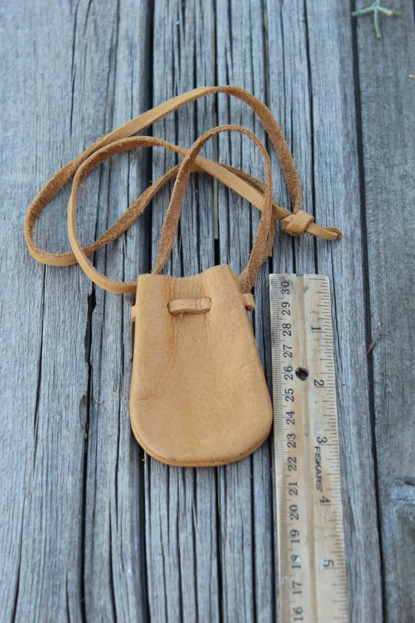 leather necklace bag, medicine bag, crystal pouch