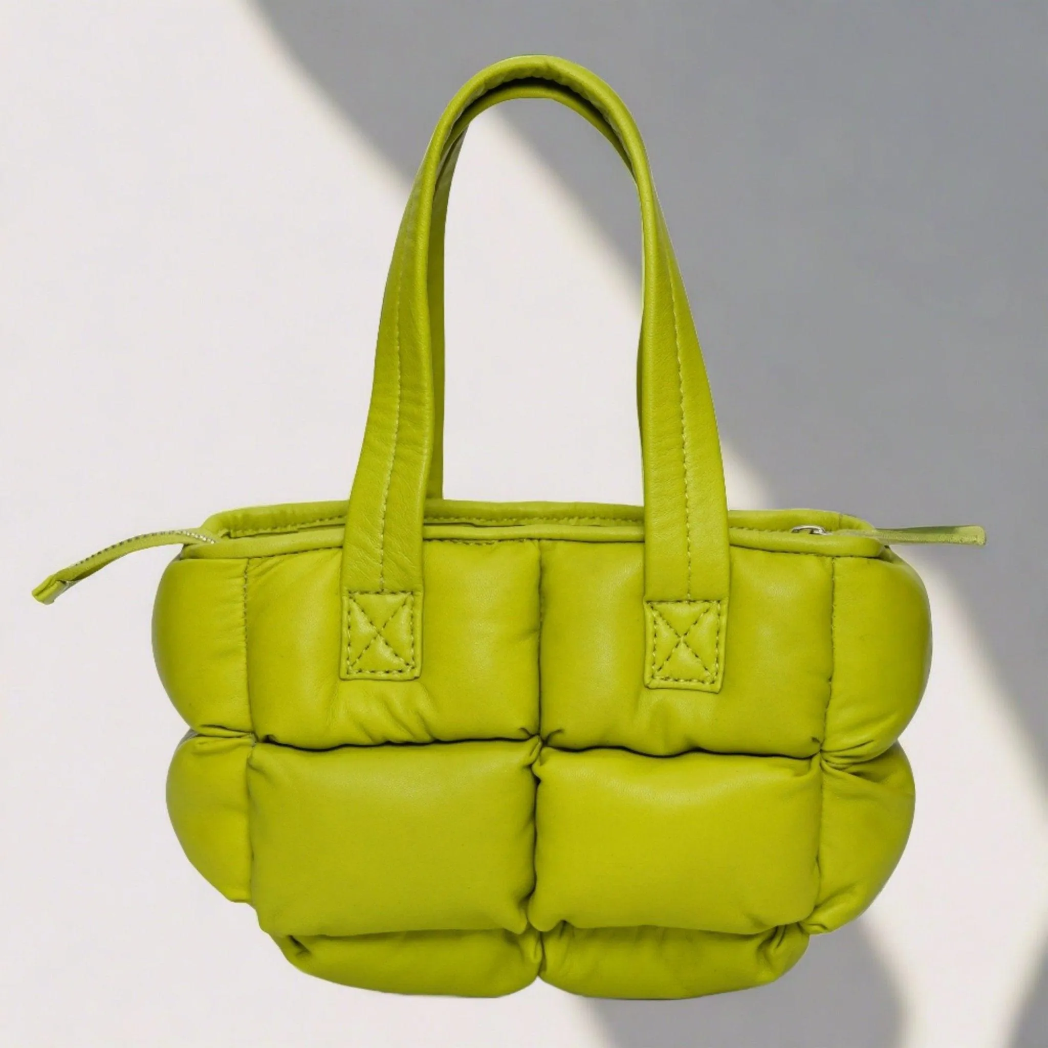 Lime Green Mini Leather Puffer Cross body Bag