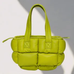 Lime Green Mini Leather Puffer Cross body Bag