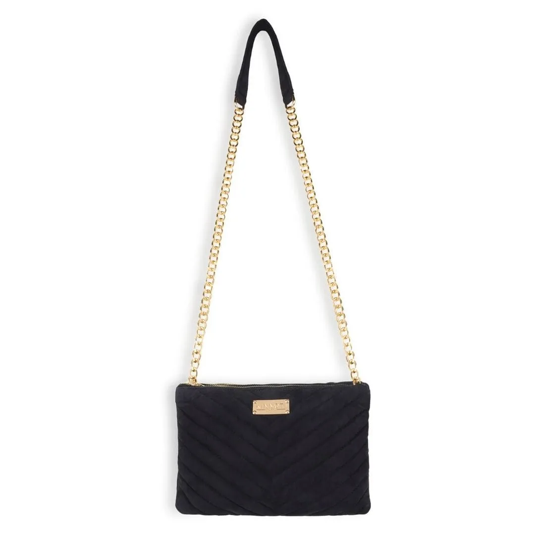 Linear Quilted Suede Leather Sling Bag