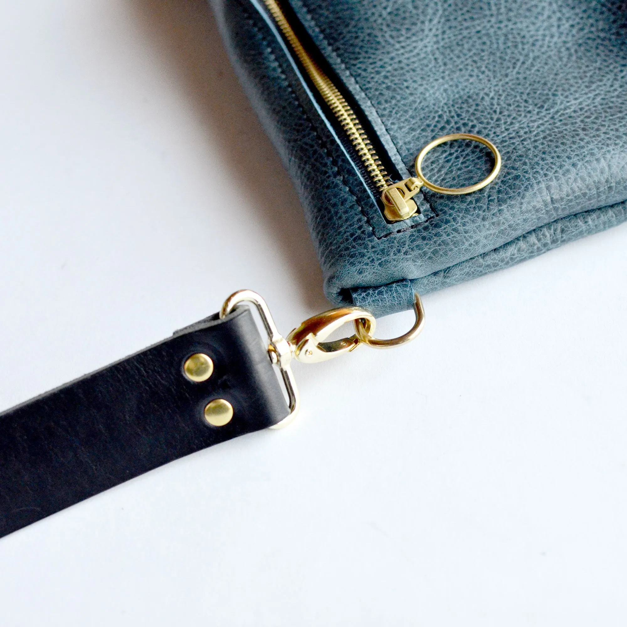 LOLA Sling Bag - Short Crossbody - Pebbled Navy Blue Leather